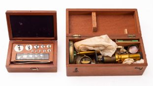 An early 20th century acquired brass student microscope, unsigned,