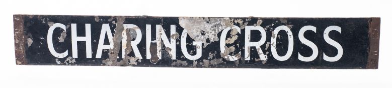 A 20th Century double sided railway station enamel sign 'Charing Cross/Hammersmith'.