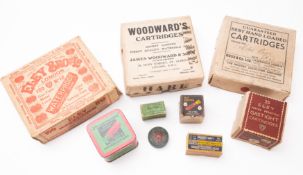 A collection of various cartridge boxes and tins, various calibres and makers.