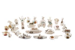 A collection of WWI period crested ware, including a model 'Remember the Lusitania',