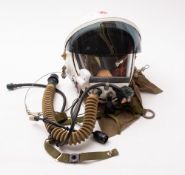 A 1980s Chinese TK-1 high altitude flight helmet. In white with red star and visor.
