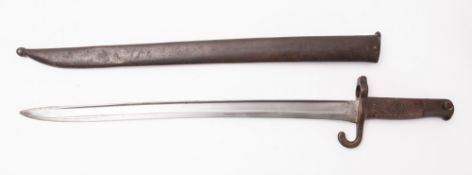 A WWI German bayonet , the slightly curved single edge fullered blade stamped 'F.A.
