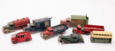 Five Tri-ang Minic diecast vehicles.