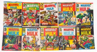 A collection of 1970s Mighty World of Marvel comic books.