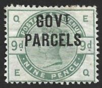 Great Britain 1883 - 86 9d dull green Government Parcels with 2025 Wenvoe certificate 