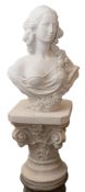 A simulated plaster bust of a maiden, la