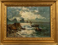 Felice Giordano (Italian, 1880-1964) - A coastal scene - Oil on board - Signed lower right -