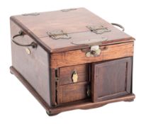 A Chinese brass-mounted hardwood travelling dressing box,