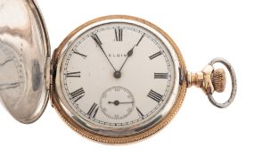 Elgin, a two-tone silver and gold inlaid full hunter pocket watch