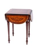 A late 19th century French kingwood and marquetry drop-flap occasional table,