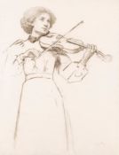 Late 19th Century / Edwardian school - Study of a violin player - Chalk - Indistinctly signed