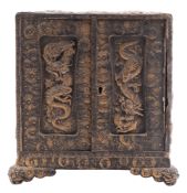 A Japanese hardwood and brass bound table cabinet,