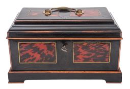 A Dutch ebony and tortoiseshell tea caddy,