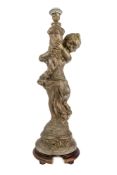 A painted plaster figural table lamp, in Rococo revival style,