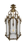 A gilt metal and glazed hexagonal hall lantern, in 18th century taste,