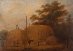 19th Century Dutch School or possibly American Amish - Figures gathering the harvest -