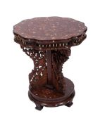 A South East Asian hardwood and marquetry occasional table, of lobed outline,