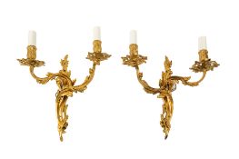 A pair of gilt metal twin branch wall appliques,