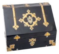 A Victorian ebony Macassar and gilt brass mounted stationery casket, by W.