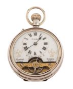 A Hebdomas style open-faced Swiss silver pocket watch