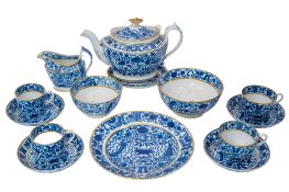 A Coalport blue and white part tea and coffee service, circa 1810-20 of Bute shape,