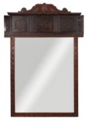 A nineteenth century carved oak framed overmantel mirror,