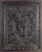 A set of four carved and stained oak figural relief panels,