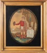 A Regency silkwork embroidery depicting Robbert Burns at his Father's grave,