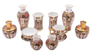A group of Royal Crown Derby porcelain in the Old Imari pattern, comprising four pairs of vases,