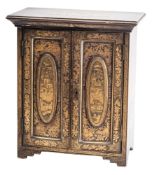 A Chinese Export black and gold lacquer table cabinet, Qing dynasty,
