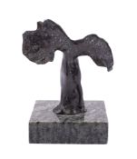 A patinated bronze model of a whale's tail, modern; naturalistically cast,