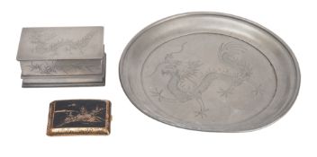 A Japanese Komai-style damascened metal cigarette case,