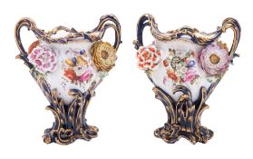 A pair of Coalport flower-encrusted vases,