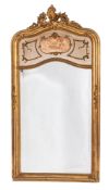 A French carved giltwood and decorated pier mirror, with C scroll, shell, rocaille and floral,