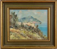 20th Century continental school - Coastal scene - Oil on board - Indistinctly signed lower right