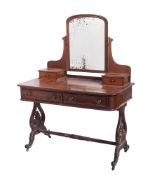 A Victorian mahogany Duchesse dressing table, with swing frame mirror superstructure,