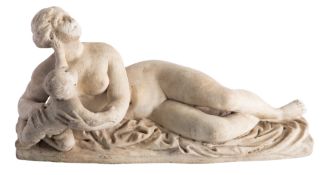 A sculpted marble group of a female nude and an infant,