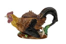 A George Jones majolica cockerel teapot and cover,