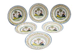 Six Dutch Delft royal commemorative plates each enamelled in colour with profile portraits