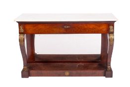 A 19th century French mahogany rectangular console table, with a white marble top,