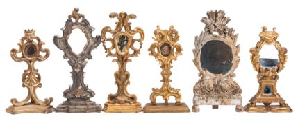 A collection of six various Continental carved, silvered and giltwood monstrances,