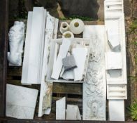 A group of white marble architectural and decorative elements;