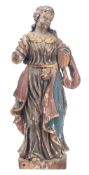 A Continental, possibly Spanish carved and polychrome wood model of a female saint,