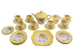 A Shelley porcelain Regent shape part tea service decorated in the Phlox pattern