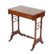 A George III mahogany and inlaid writing table of small size, bordered with boxwood lines,