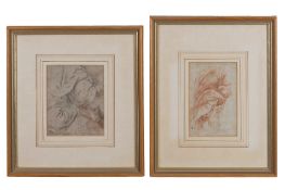 European school - Study of drapery - Red chalk on paper