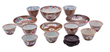 A mixed group of Chinese Batavian tea wares, comprising nine various tea bowls,