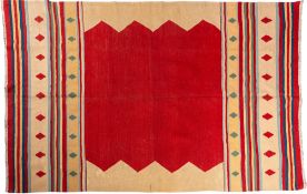 A Qashgai Kelim, the wine serrated field with beige surround and ivory, beige,