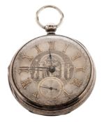 An English Silver Masonic pocket watch the fusee movement having an engraved balance cock to the