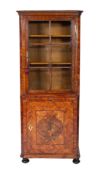 A burr walnut, crossbanded and inlaid upright display cabinet, 18th century and later,